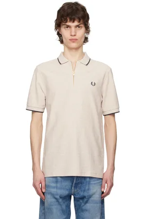 Fred Perry Beige Crepe Piqué Zip Neck Polo