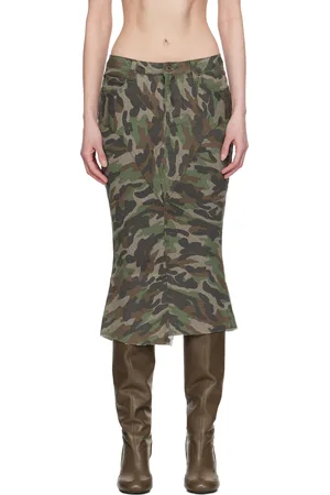 Fax Copy Express Green Camouflage Fishtail Denim Midi Skirt