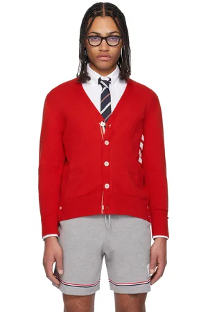 Thom Browne Red Relaxed Fit 4-Bar Cardigan