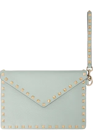 VALENTINO GARAVANI Blue Rockstud Grainy Calfskin Pouch