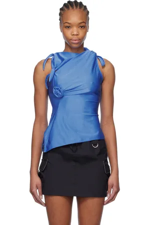 COPERNI Blue Asymmetric Flower Tank Top
