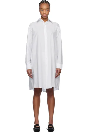 Maison Margiela White Spliced Striped Cotton Poplin Midi Dress