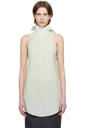 Maison Margiela Green & White Back To Front Check Blouse