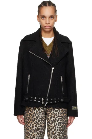 Ganni Black Textured Boucle Wool Jacket