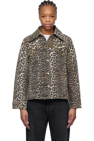 Ganni Brown Leopard Printed Denim Jacket