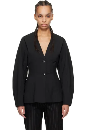 Ganni Black Fitted Drapey Melange Blazer