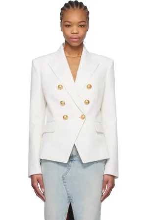 Balmain White Grain De Poudre 6-Button Blazer