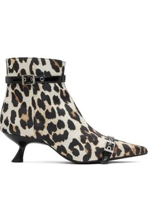 Ganni Beige & Black Satin Eyelets Kitten Heel Boots