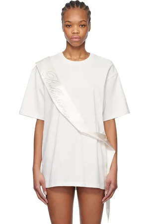 BLUMARINE White Satin Band Rhinestone Embroidery T-shirt