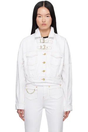 Ganni White Pin-Buckle Denim Jacket