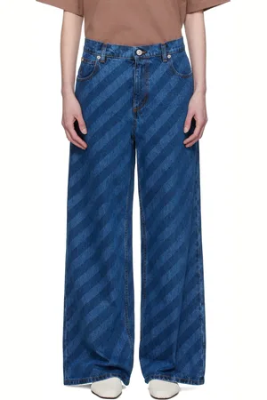 Marni Blue Wide Leg Diagonal Stripe Jeans