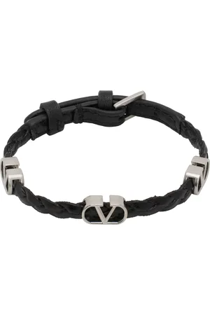 VALENTINO GARAVANI Black VLogo Signature Braided Calfskin Bracelet