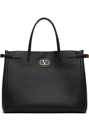 VALENTINO GARAVANI Black Antibes Medium Calfskin Shopping Tote