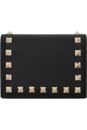 VALENTINO GARAVANI Black Small Rockstud Grainy Calfskin Wallet