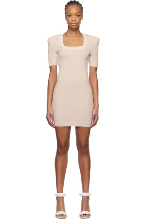 Balmain Beige Glittered Monogram Minidress