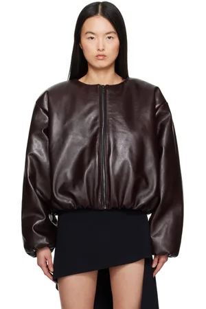 MAGDA BUTRYM Burgundy Collarless Puffer Leather Jacket