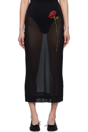 Simone Rocha Black Embellished Carnation Column Midi Skirt