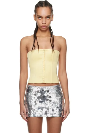 DANIELLE GUIZIO Yellow Satin Corset Top