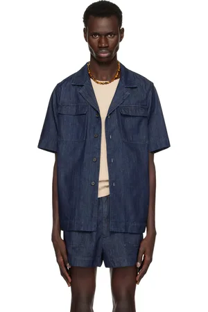 DRIES VAN NOTEN Navy Paneled Denim Shirt
