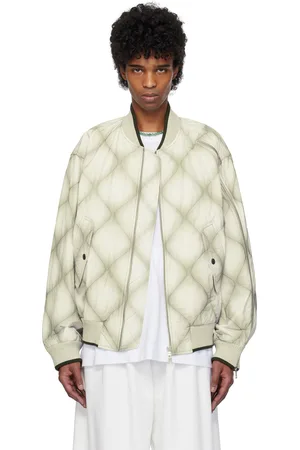 DRIES VAN NOTEN White & Gray Duck Canvas Bomber Jacket