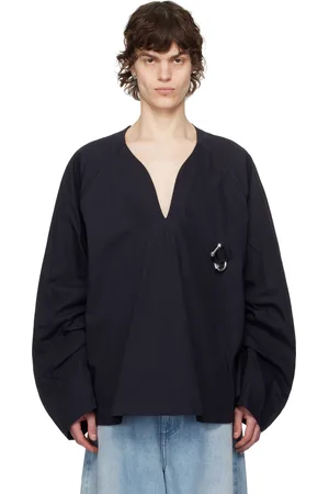 J.W.Anderson Navy Oversized V-Neck Gathered Sleeve Sweater