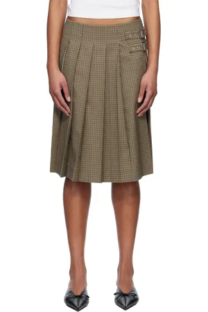 We11 Done Checkered Pleated Midi Skirt