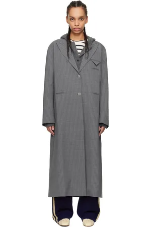 CORDERA Gray Long Wool Pinstripe Coat