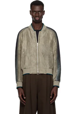DRIES VAN NOTEN Gray & Green Silk Bomber Jacket
