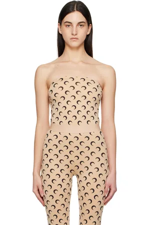 Marine Serre Beige Moon Printed Jersey Second Skin Tube Top