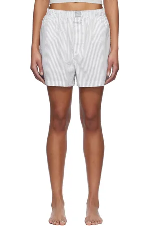 SKIMS White & Blue Cotton Poplin Boxers