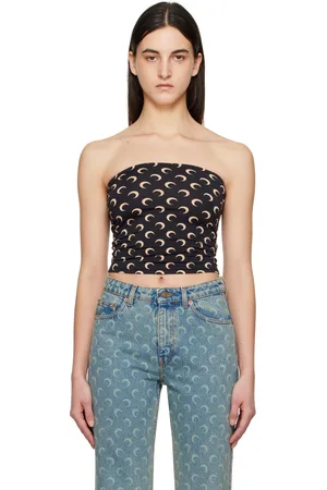 Marine Serre Black Moon Printed Jersey Second Skin Tube Top