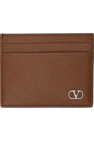 VALENTINO GARAVANI Tan VLogo Signature Grainy Calfskin Card Holder
