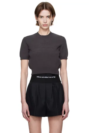 Alexander Wang Gray Logo-Embossed Ribbed Chenille T-shirt