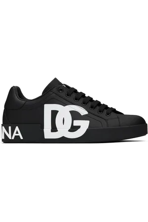 Dolce & Gabbana Black Calfskin Nappa Portofino DG Logo Sneakers