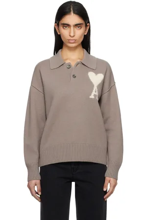 Ami Taupe Wool Ami de Coeur Polo