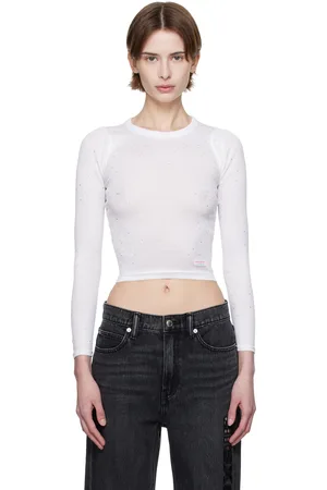 Alexander Wang Crystal Hotfix Long Sleeve Crewneck T-shirt