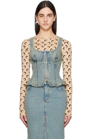 Marine Serre Blue Moon Laser Denim Corset Tank Top