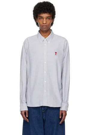 Ami Gray & White Cotton Button-Down Ami de Coeur Shirt