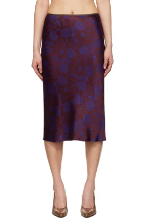 DRIES VAN NOTEN Burgundy & Purple Damask Midi Skirt