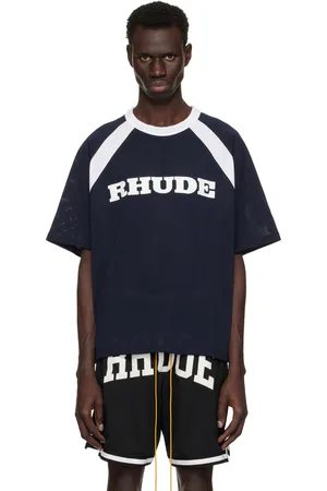 Rhude Navy & White Racing Logo Mesh T-shirt