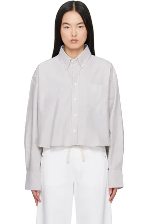 Ami Khaki & Off-White Cotton Cropped Oversized Shirt