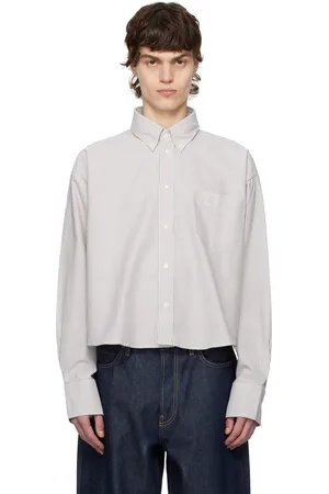 Ami Off-White & Khaki Cotton Cropped Oversized Shirt