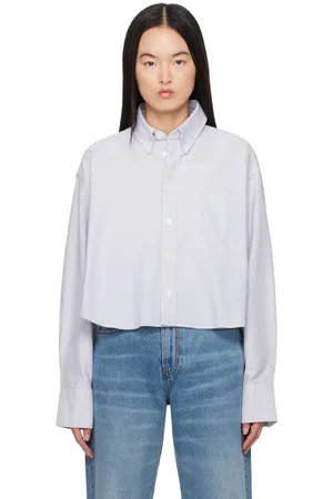 Ami Blue & Off-White Cotton Cropped Oversized Shirt