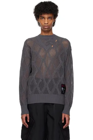 NULLUS Gray Deconstructed Logenze Knitted Sweater