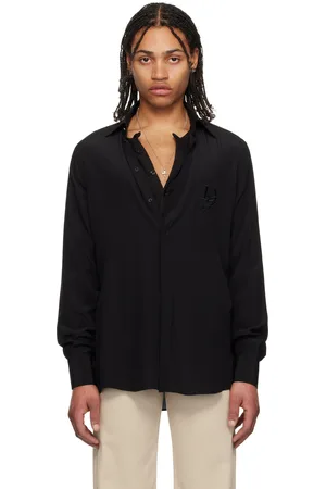 Dolce & Gabbana Black Silk Logo Embroidery Shirt