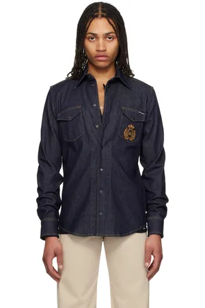 Dolce & Gabbana Navy Heraldic Emblem Denim Shirt