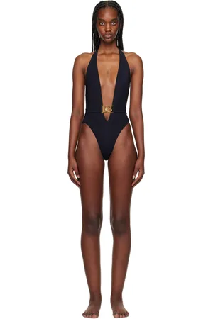 Dolce & Gabbana Black Plunging Neck & Belt Swimsuit