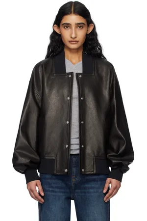 Khaite Black Spence Leather Bomber Jacket