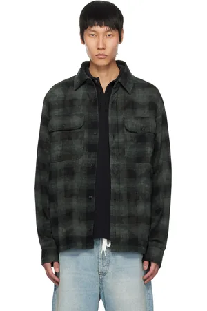 Palm Angels Gray Curved Logo Check Shirt