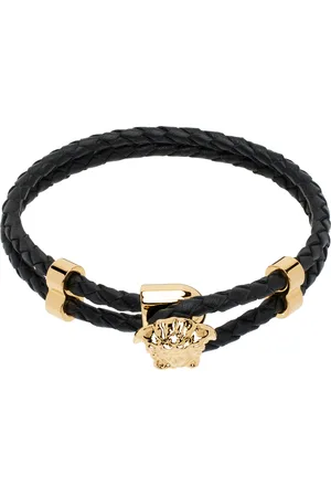 VERSACE Black Medusa Braided Leather Bracelet